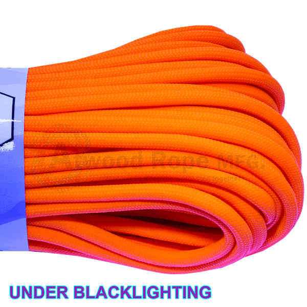 550 Paracord Neon Orange blacklighting