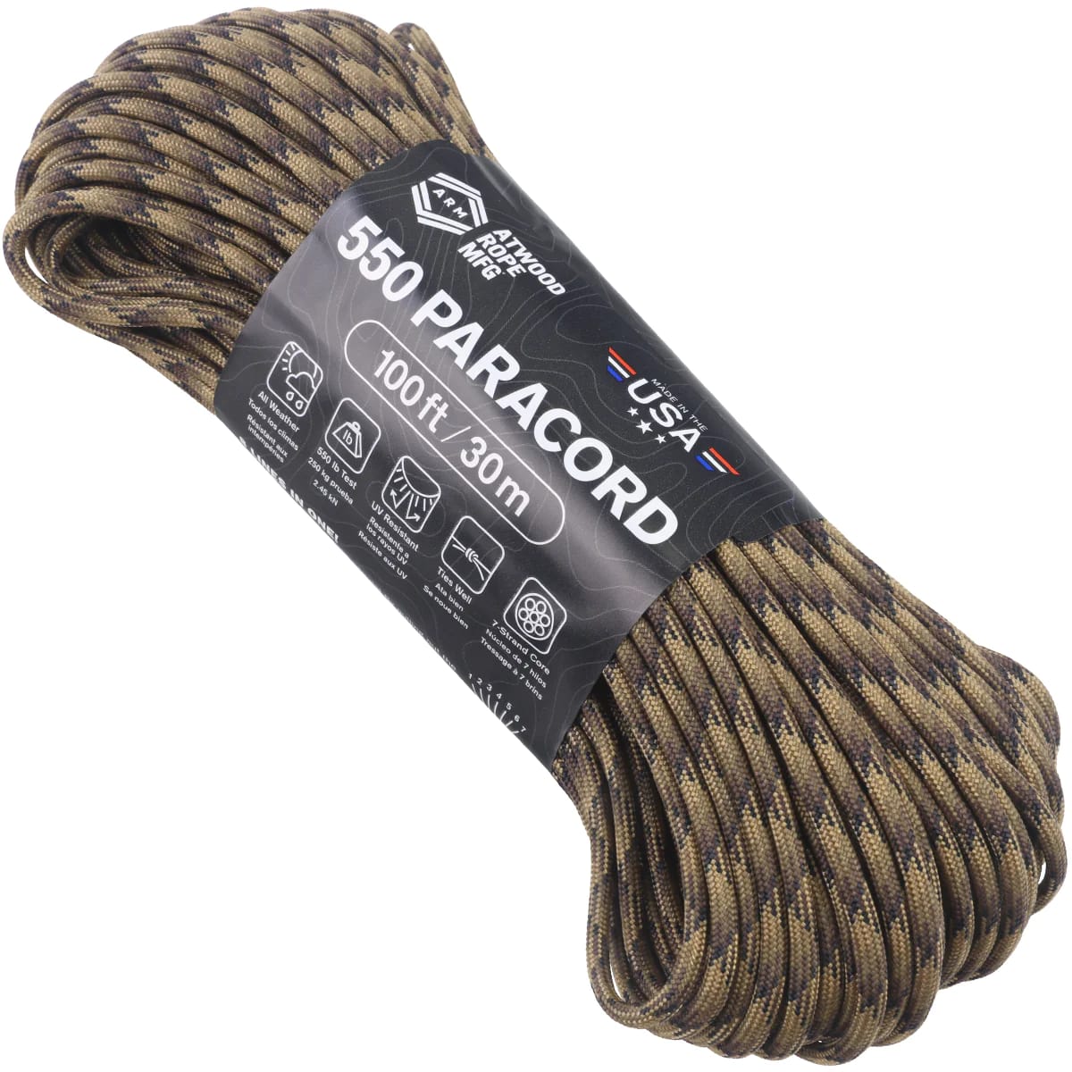 550 Paracord Jager Camo Made in the USA Nylon/Nylon Type 111 550 Paracord Jager Camo Made in the USA Nylon/Nylon Type 111